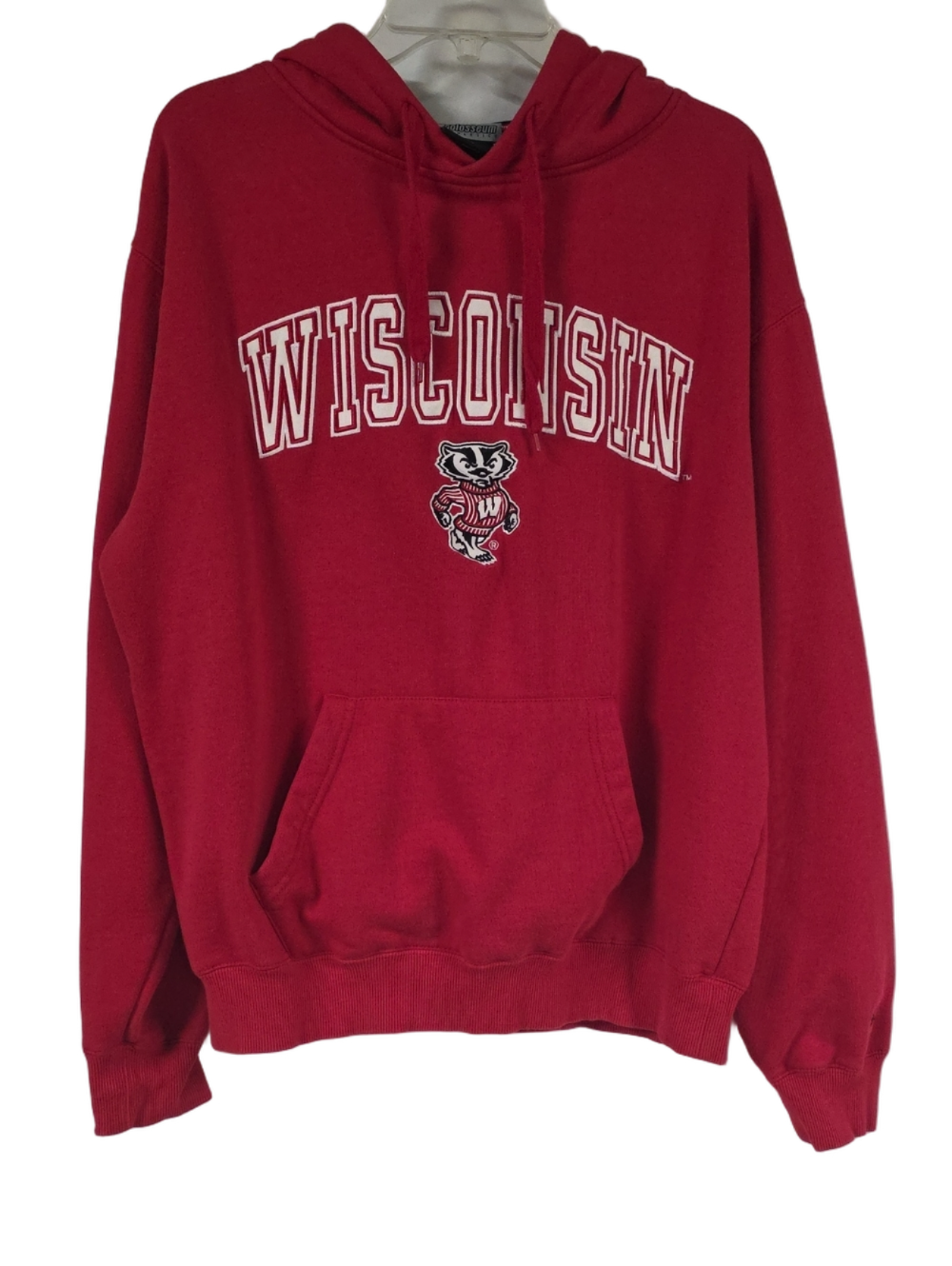 Wisconsin Badgers Embroidered Tackle Twill Pullover Hoodie Red - Size Lg Unisex